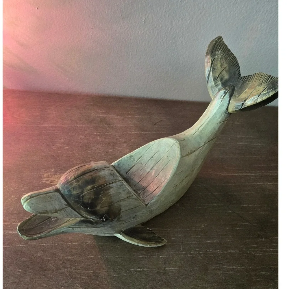 HandCarved Wooden Dolphin Wine Bottle Holder Coastal Nautical Beach Decor 13.5in